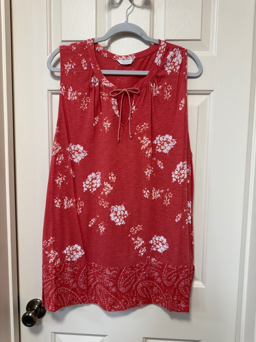 Lucky Brand Red Floral Tie-Front Sleeveless Tank